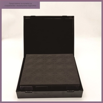 Кутия за монети, квадратна, за 100 монети, с интегриран дизайн и регулиран вътрешен пръстен за подреждане; материал PS+EVA+ABS