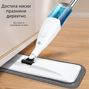 Плосък моп с пръскане на вода, финни влакна, стоманена дръжка, телескопична дължина 121 cm, ролков изцеждащ механизъм, товароносимост 15 kg