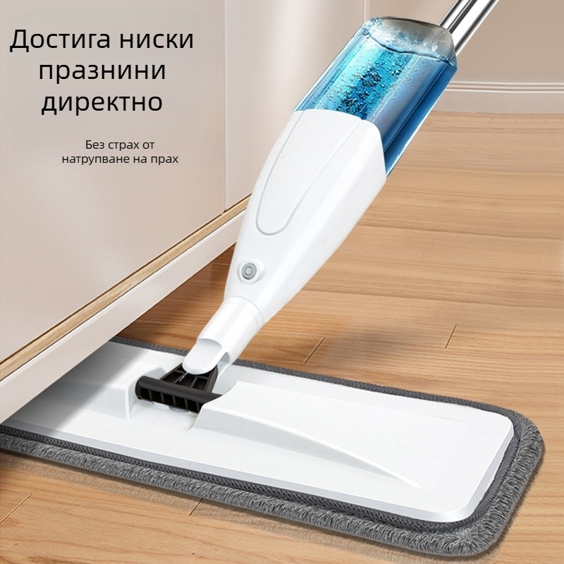 Плосък моп с пръскане на вода, финни влакна, стоманена дръжка, телескопична дължина 121 cm, ролков изцеждащ механизъм, товароносимост 15 kg
