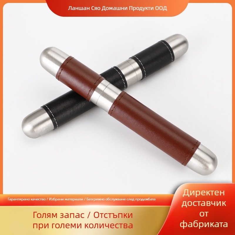 Стоманена цигарена тръба с кожена кутия, цилиндрична, единична опаковка, лого отпечатано