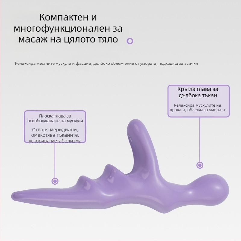 Ръчен масажор за стъпала — механичен контрол; без захранване; костно-форма глава; за крака и стъпало; 3 типа масажни глави: конвексна, акупунктурна и кръгла