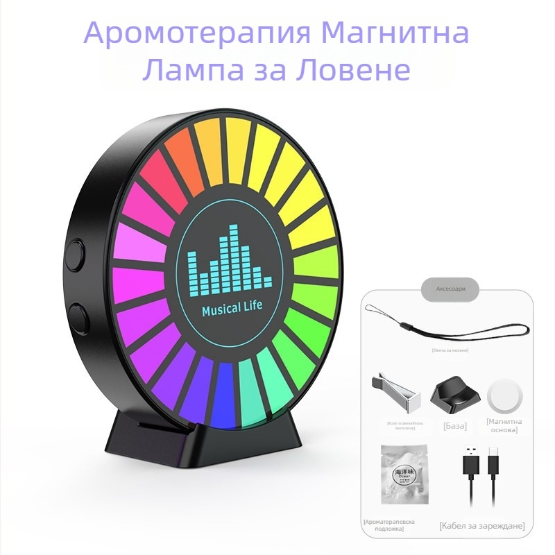 Автомобилен ароматизатор с LED амбиентно осветление, магнитно закрепване и осветяване с музикален ритъм