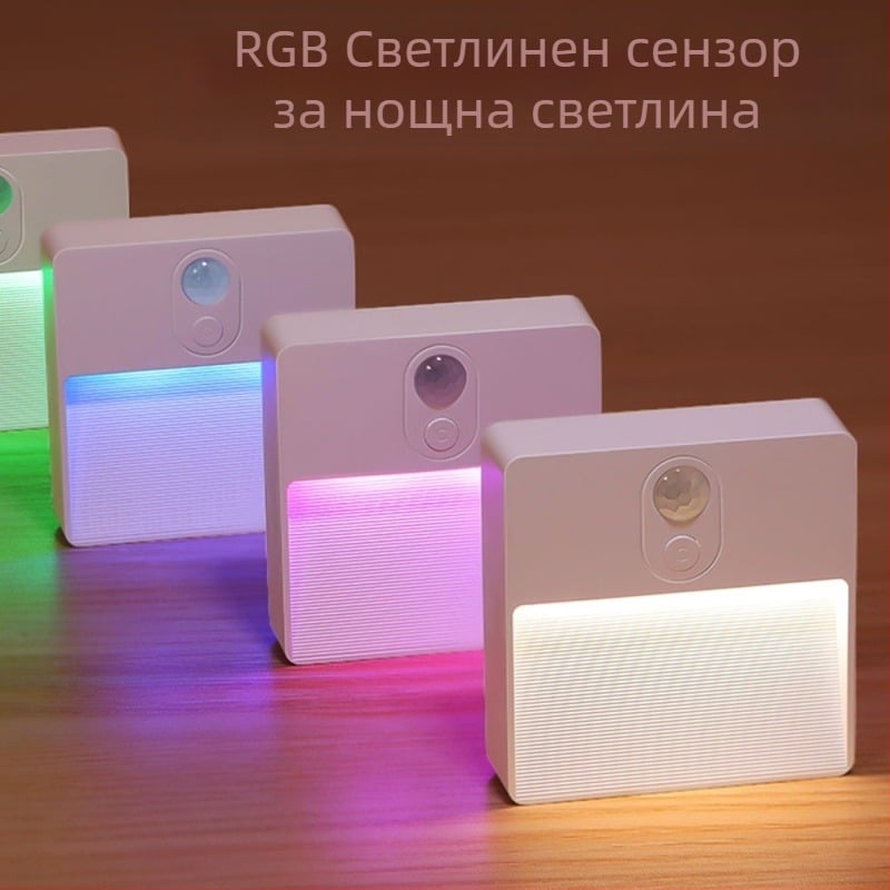 Нощна лампа с датчик за движение, вградена батерия, USB магнитна LED лампа, интелигентно управление, геометричен 3D дизайн