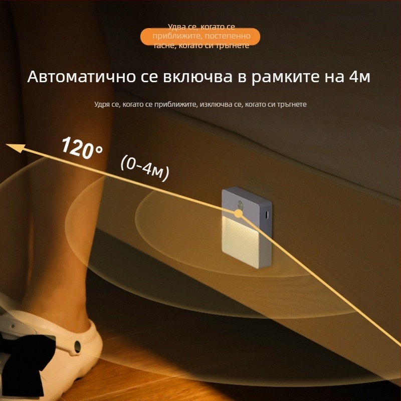 Нощна лампа с датчик за движение, вградена батерия, USB магнитна LED лампа, интелигентно управление, геометричен 3D дизайн