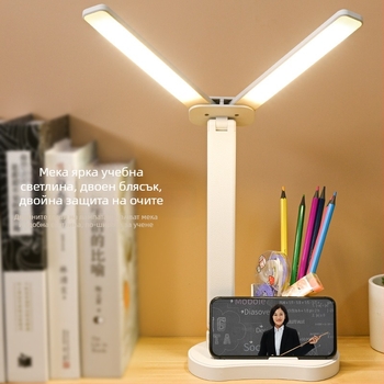 Двоуделна LED настолна лампа с USB зареждане, сгъваема за четене, гласово управление, вградена литиева батерия