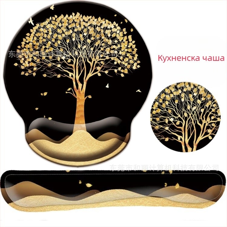 Голям комплект за китката: подложка за мишка с паметна пяна и гумена подложка за клавиатура; повърхност от млечна коприна, неплъзгаща основа, едностранен, пластмасово оформена