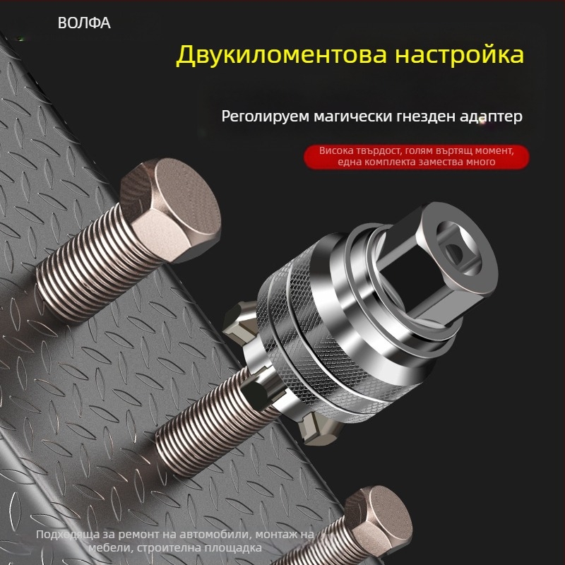 Wallfan универсален комплект гаечен ключ с гнезда — регулируем многофункционален инструмент за гнезда, Cr-V сплав стомана, полирана повърхност