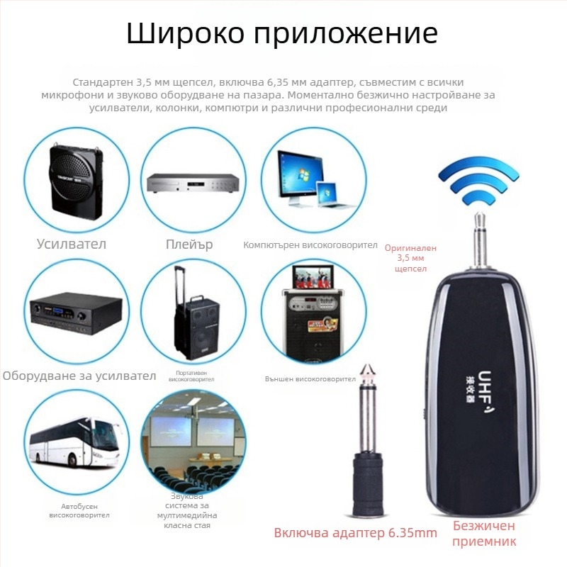 XYD02 УХФ безжичен хедсет микрофон със суперкардиоиден приемник, вградена батерия 300–500 mAh, живот на батерията 3–6 ч