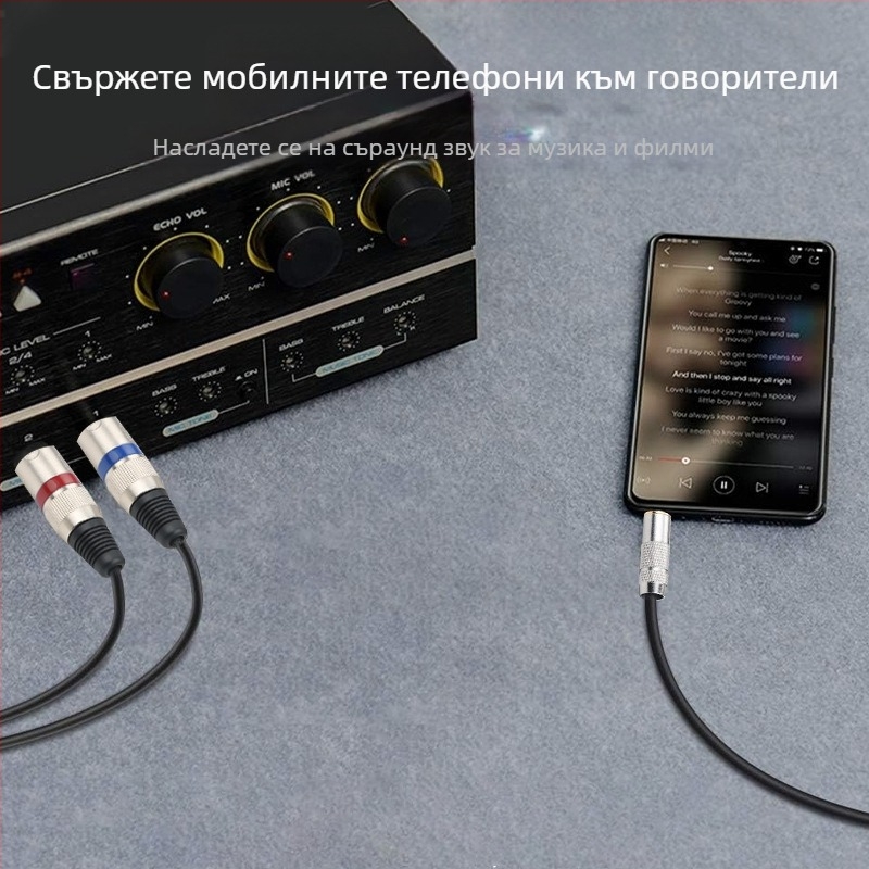 3.5mm към 2×XLR аудио кабел, медно ядро, златно покритие, RoHS сертифициран