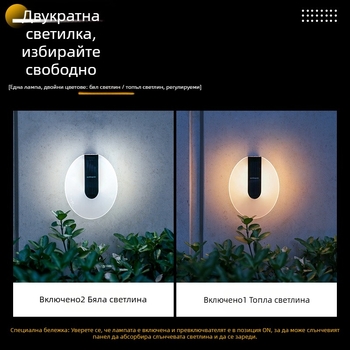 Соларна външна стенна лампа за двор, акрилна, водоустойчива, LED 5W, ръчен превключвател