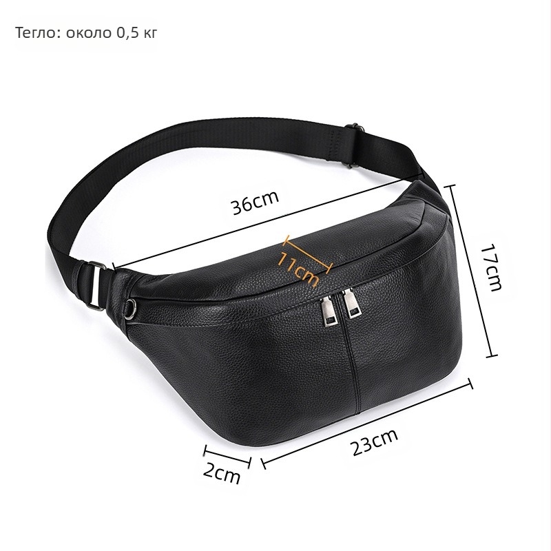 Мъжка кожена чанта за кръст с голям капацитет, първокласна телешка кожа, устойчива на износване, уличен стил