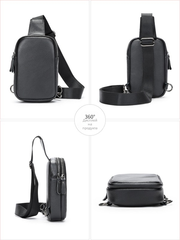 Мъжка чанта за гърдите в стил улична мода, от естествена кожа, кожа от първи слой, устойчива на износване, Пролет 2024