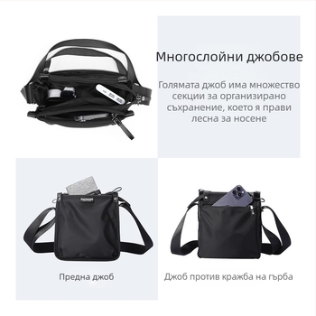 Мъжка чанта през рамо, градски минималистичен стил, оксфордова материя, подплата от полиестер, еднотонен модел