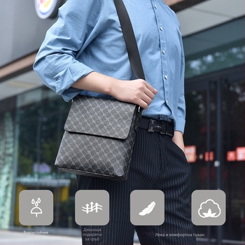 Мъжка презрамна чанта PU кожа, водоустойчива, стил бизнес пътуване, подплата полиестер (PU кожа; водоустойчива; стил: бизнес пътуване; подплата: полиестер)