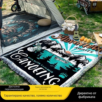 Диванско одеяло с ресни и жакардов модел, памук, тегло 800-999 г, пейзажен мотив, стил модерен минимализъм, подходящо за четири сезона