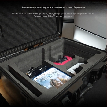 PS5 Slim кутия за съхранение, ABS+EVA материал, инжекционно формована, съвместима с PS5 Slim конзола, тегло 3.6 кг, включва 1 кутия за съхранение