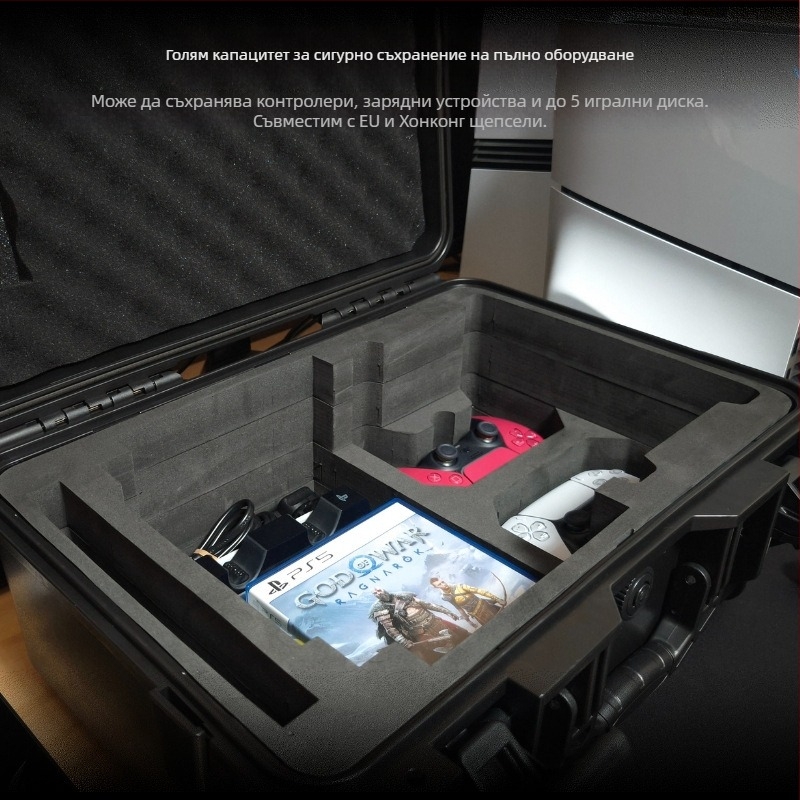 PS5 Slim кутия за съхранение, ABS+EVA материал, инжекционно формована, съвместима с PS5 Slim конзола, тегло 3.6 кг, включва 1 кутия за съхранение