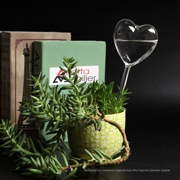 Стъклено сърцевидно устройство за поливане на растения, боросиликатно стъкло, издуване, полирана повърхност, декоративна закачалка