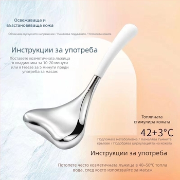 Неръждаема стомана: ледено топче за лице и лъжичка за лед – козметичен инструмент, ръчен масаж, за домашна употреба и салон