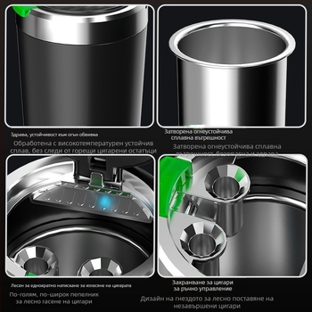 Автомобилен пепелник с подсветка, отваряне с едно докосване, преносим, универсален модел; материал: пластмаса; производство: инжекционно формоване; тегло: 0.2