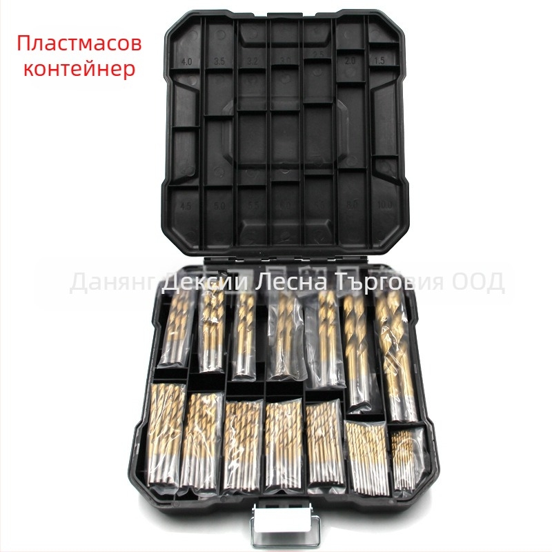 99 броя винтови свредла с титаново покритие за дървообработване, в пластмасова кутия