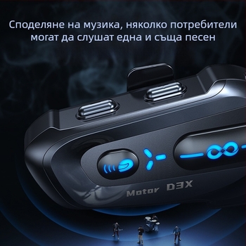 Хедсет за каска с Bluetooth за интерком, стерео, водоустойчив • Bluetooth 5.3 • До 15 м обхват • 8+ часа работа