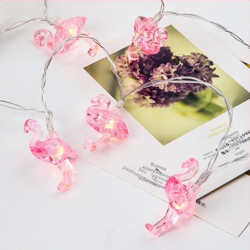 LED нишка със фламинго, 100 светодиоди, дължина над 1,5 м, 3000K топла светлина, IP44, захранване с щепсел