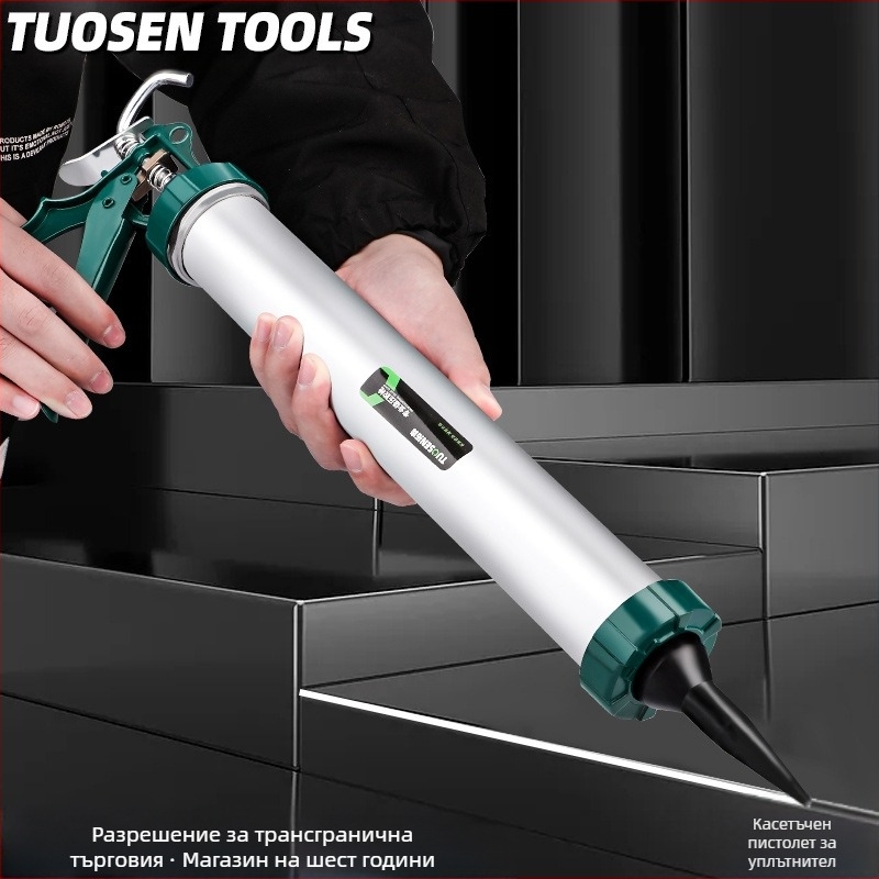 Ръчен пистолет за уплътнител за структурни лепила, капацитет 600 ml, алуминиево тяло, тегло 0,7 kg, подходящ за структурен уплътнител