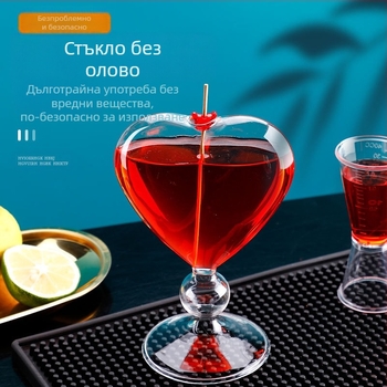 Two Bar сърцевидна стъклена коктейлна чаша, японски стил, лого отпечатано, чаша за вино