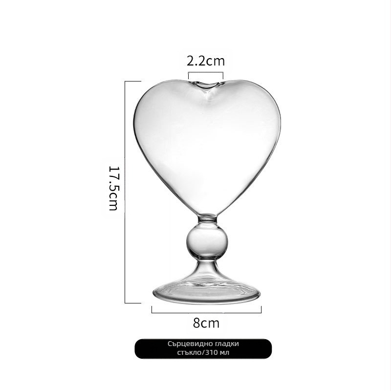 Two Bar сърцевидна стъклена коктейлна чаша, японски стил, лого отпечатано, чаша за вино
