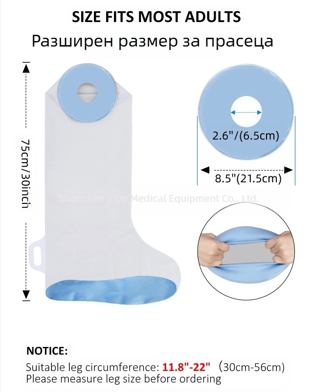 Силиконов постоперативен предпазител за къпане на крак – водоустойчив модел за калф (Материал: силикон; Функция: водоустойчивост; Модел: калф; Тегло: 100 g; Приложение: постоперативно къпане на травми и фрактури на крака)