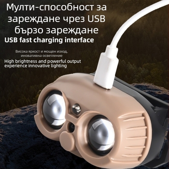 Смарт LED челник с USB зареждане и сензор, 3W, 400mAh, преносим за къмпинг, нощно риболов и бягане