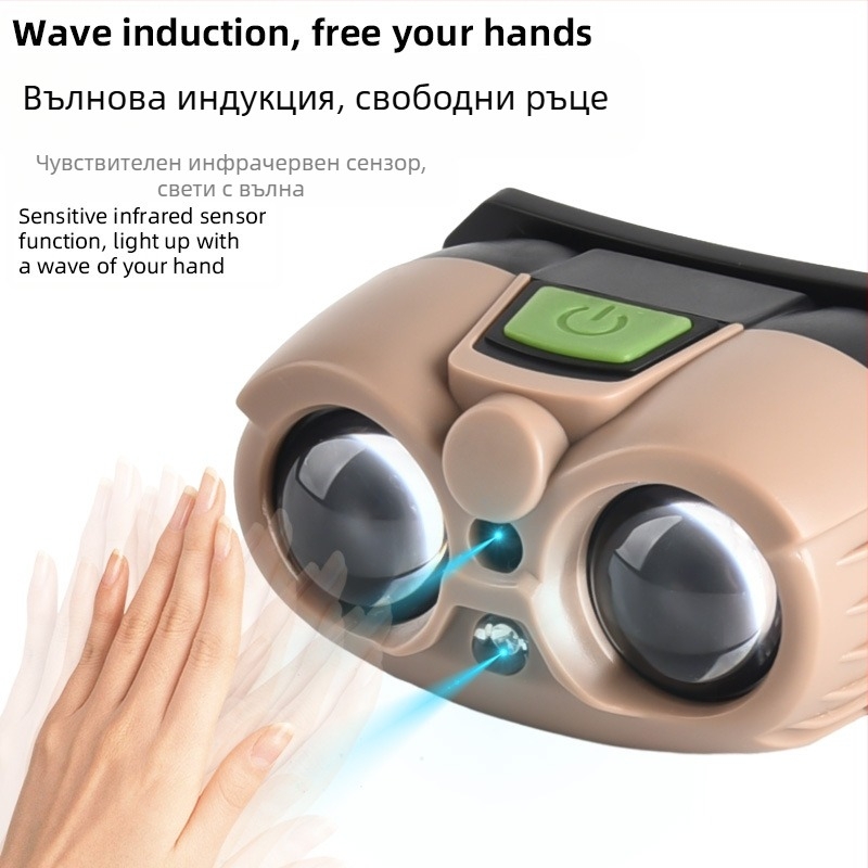 Смарт LED челник с USB зареждане и сензор, 3W, 400mAh, преносим за къмпинг, нощно риболов и бягане