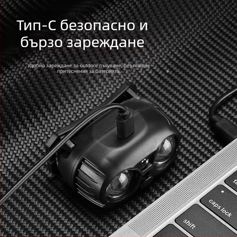 USB зареждаща челна лампа с XPG LED, преносима, лъч 100–200 m, вградена 400 mAh 14500 литиева батерия, ръчно захранване