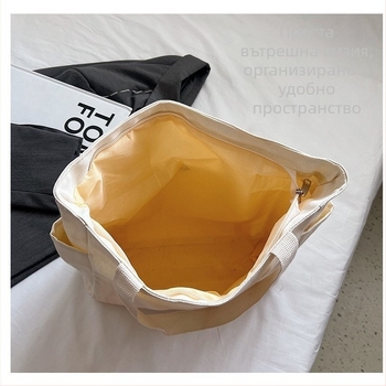 Дамска платнена чанта през рамо в урбан стил, хоризонтална квадратна форма, цип, джоб за телефон и идентификационна карта