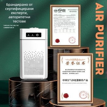 USB настолен пречиствател на въздуха с отрицателни йони, премахване на формалдехид и миризми; въздушен поток над 400 м³/ч, шум под 36 dB, USB захранване, активен въглен, UV и озон, обхват 61 м² и повече