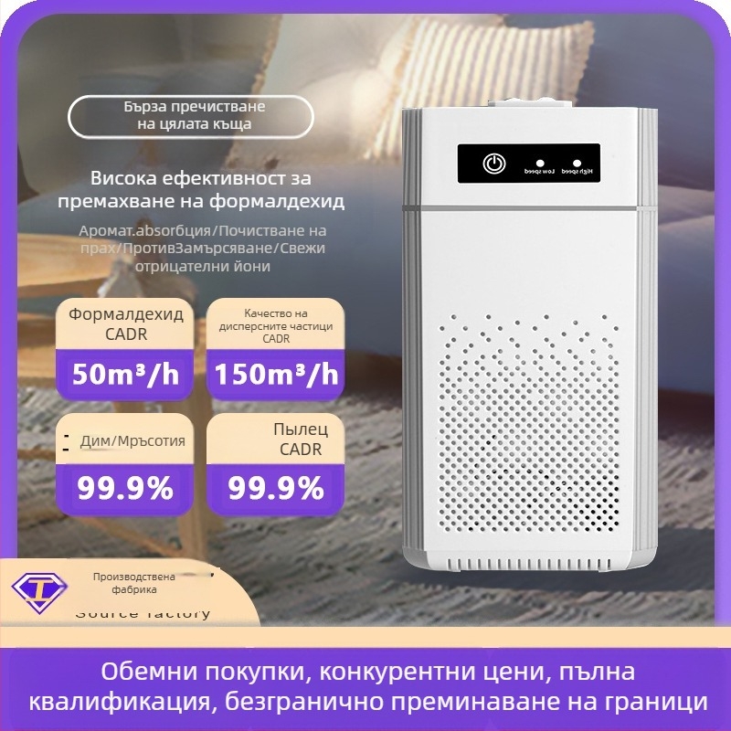 USB настолен пречиствател на въздуха с отрицателни йони, премахване на формалдехид и миризми; въздушен поток над 400 м³/ч, шум под 36 dB, USB захранване, активен въглен, UV и озон, обхват 61 м² и повече
