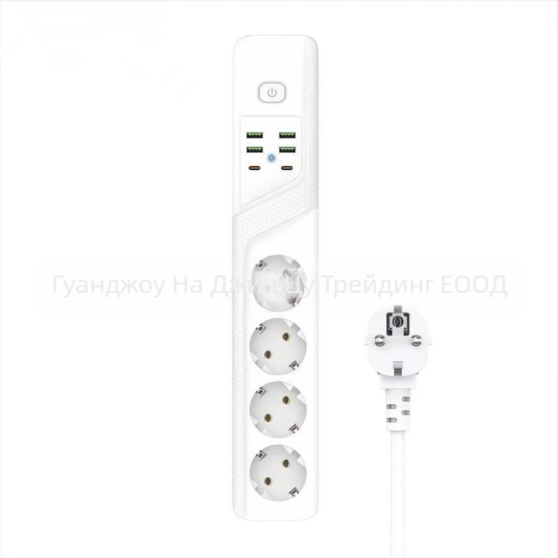 Европейски 4-гнезден USB разклонител с германски стандарт, защита от пренапрежение, Type-C, висока мощност 3000W, корпус огнеупорен PC, медни проводници, CE/ROHS