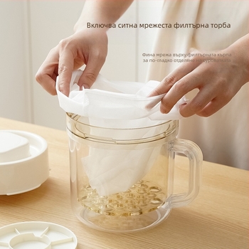 Ръчен кръгъл филтър за кисело мляко и отделител на суроватка – домакинство, изключително голям капацитет, без електричество, 3 торбички от нетъкана материя, материали: PP/PS/ABS и пружина от неръждаема стомана 201