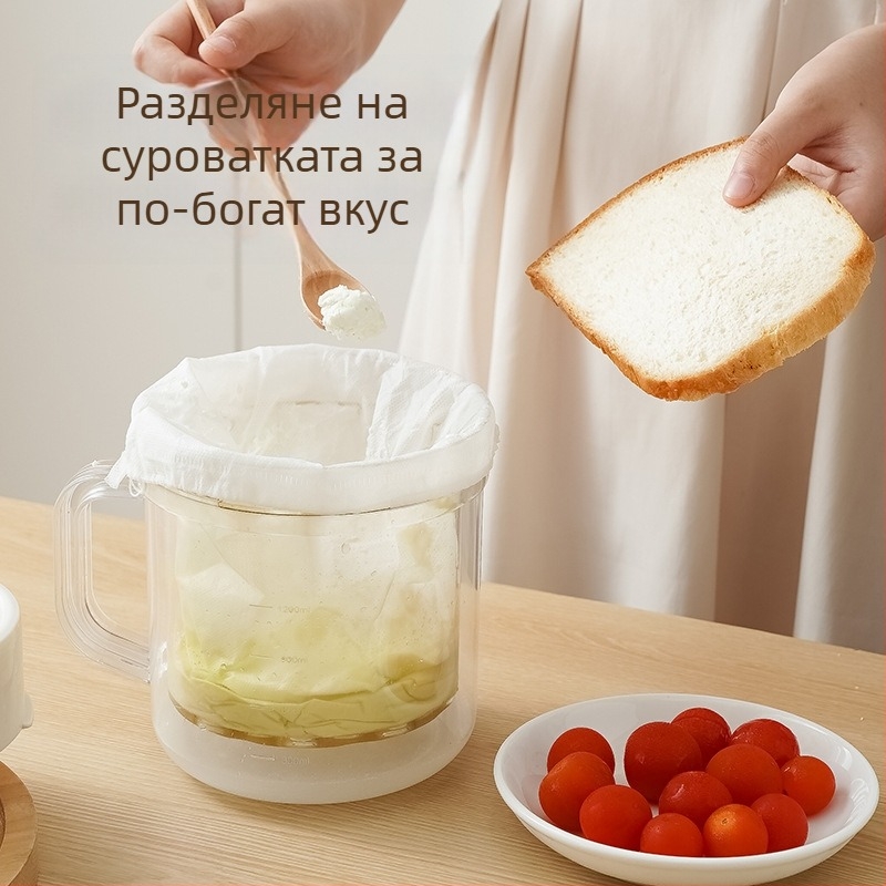 Ръчен кръгъл филтър за кисело мляко и отделител на суроватка – домакинство, изключително голям капацитет, без електричество, 3 торбички от нетъкана материя, материали: PP/PS/ABS и пружина от неръждаема стомана 201
