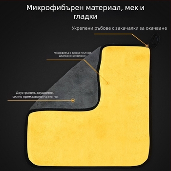 Автомобилна кърпа за измиване - двустранна коралов флис, без власинки, ултра-дебела (Материал: коралов флис; Тегло: 70 g; Нишен процес: stranded yarn; Обработка: обшивка; Лого: отпечатване налично)