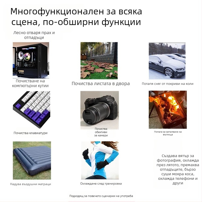 Мини преносим вентилатор с безчетков мотор, презареждаема батерия 4000 mAh, 4 скорости на въздуха, шум 51–60 dB, тегло 326 g