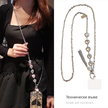 Ръчно изработен метален шнур за телефон с ресни и висулка с кристали, през рамо, геометрична форма, унисекс, метална верига