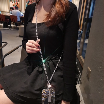 Ръчно изработен метален шнур за телефон с ресни и висулка с кристали, през рамо, геометрична форма, унисекс, метална верига