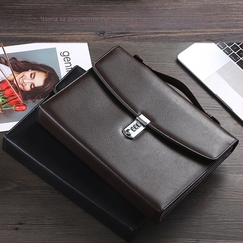 Кожена папка за документи A4 със заключване с парола, KC Password Briefcase (Dolby модел), едноклипсна конструкция, подходяща за A4 документи, дебелина на плочата 0.5 мм, ширина на гърба 5 см