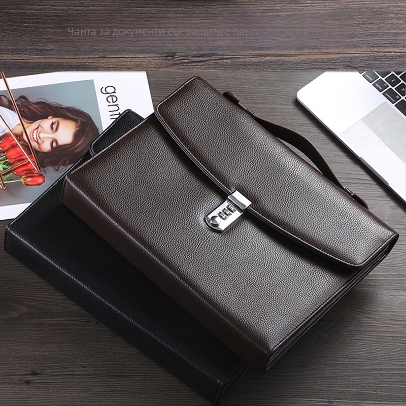 Кожена папка за документи A4 със заключване с парола, KC Password Briefcase (Dolby модел), едноклипсна конструкция, подходяща за A4 документи, дебелина на плочата 0.5 мм, ширина на гърба 5 см