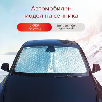 Предна слънчозащитна завеса за Tesla Model Y/3 — шестслойна удебелена топлоизолация, полиестерно влакно, монтаж с катарами, персонализиране