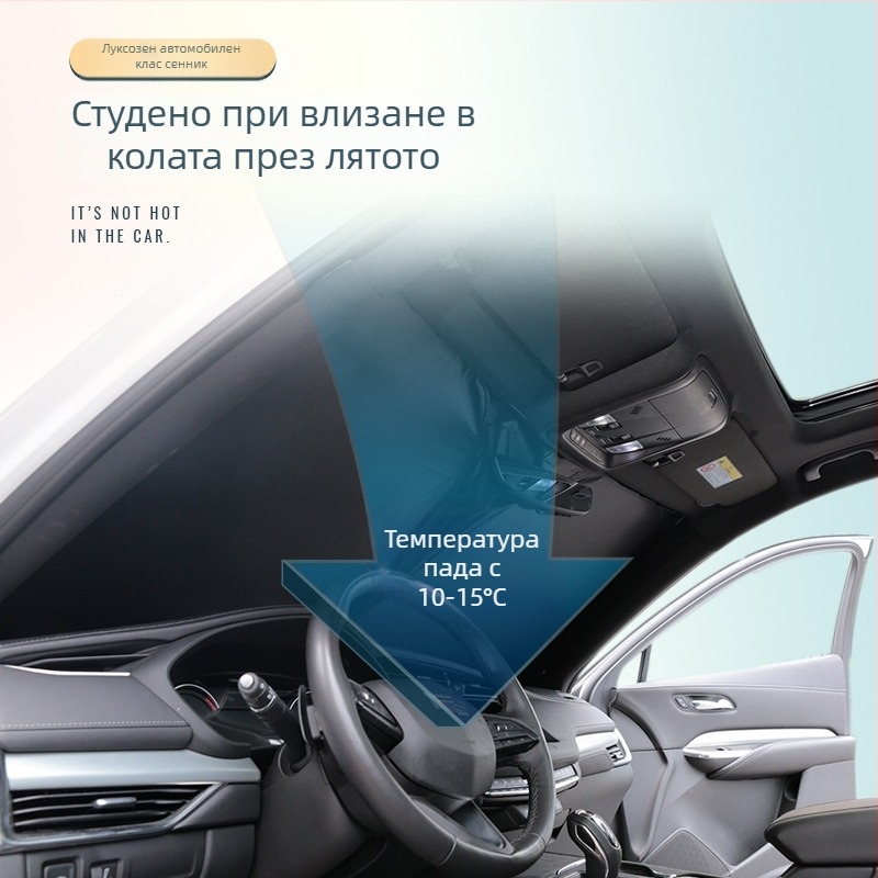 Предна слънчозащитна завеса за Tesla Model Y/3 — шестслойна удебелена топлоизолация, полиестерно влакно, монтаж с катарами, персонализиране