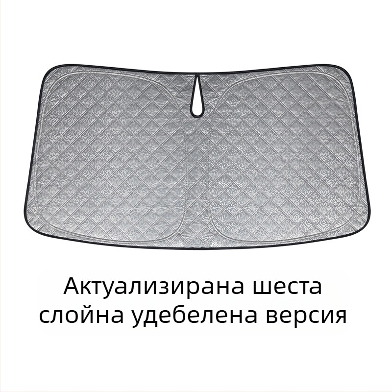 Предна слънчозащитна завеса за Tesla Model Y/3 — шестслойна удебелена топлоизолация, полиестерно влакно, монтаж с катарами, персонализиране