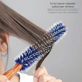 Гребен от лотосово дърво с четина от свинска коса за къдрене и стилизиране – цилиндричен ролер, дървен гребен, Guangzhou